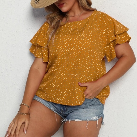 Plus Navy Polka Dot butterfly Sleeve Top - Picture 5 of 10